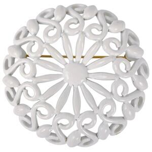 Vintage Signed Monet Brooch Mid Century White Enamel Gold Tone Pin 1960s